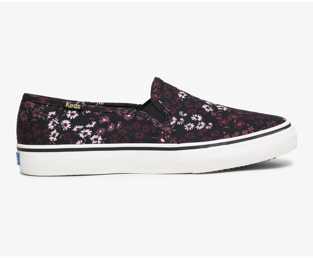 Slip Ons Keds Mujer Negras/Multicolor - Washable Double Decker Floral - 062-MOQGZW